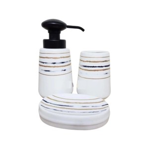 JOGO DE DE BANHEIRO DE PORCELANA COM 03 PEÇAS ESTAMPA EM LISTRAS - 2476