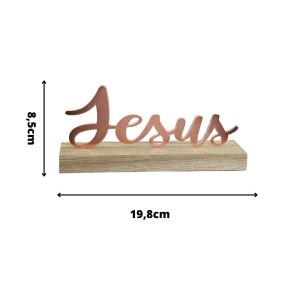 ENFEITE DECORATIVO ARAMADO COM BASE DE MADEIRA PALAVRA JESUS - 2002-A