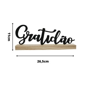 ENFEITE DECORATIVO ARAMADO COM BASE DE MADEIRA FRASE GRATIDÃO 26.5X4X11CM - 2005-B