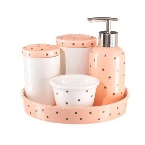 JOGO DE BANHEIRO HIGIENE DE PORCELANA ESTAMPA POÁ COM 5 PEÇAS - 2080