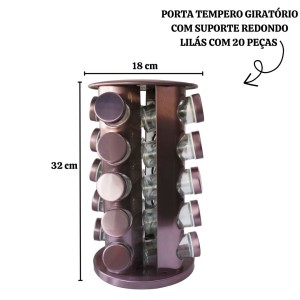 PORTA TEMPERO GIRATÓRIO COM SUPORTE REDONDO LILÁS COM 20 PÇS - BF4071