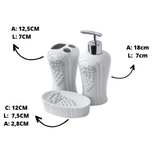 KIT DE BANHEIRO DE PORCELANA COM 3 PEÇAS 200 ML - ZT147B