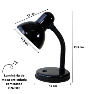 LUMINÁRIA DE MESA DE METAL COM BASE DE APOIO 33,5CM BIVOLT - AL55002-PT