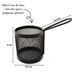 MINI CESTA EM INOX COM ALÇA PARA PORÇÕES 8CM - CA09358-PT