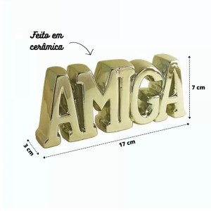 ENFEITE DECORATIVO DE CERÂMICA COM A FRASE AMIGA 17X7CM - HD80715-DOU