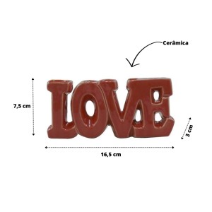 ENFEITE DECORATIVO DE CERÂMICA COM A FRASE LOVE 16.5X7CM - HD80718-VM