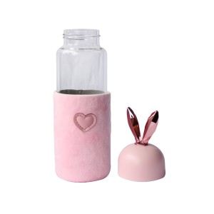 GARRAFA DE VIDRO RABBIT BOTTLE COM CAPA DE VELUDO COM TAMPA E ALÇA - GDR0455-RS