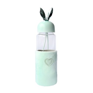 GARRAFA DE VIDRO RABBIT BOTTLE COM CAPA DE VELUDO COM TAMPA E ALÇA - GDR0455-VD