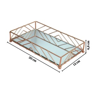 BANDEJA DE METAL ESPELHADA RETANGULAR DE VIDRO 4X12X20CM - KIT203-GR