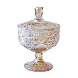 BOMBONIERE COM TAMPA EM VIDRO E PÉ EM VIDRO AMBAR 1 LITRO 16X24CM - VDA05029