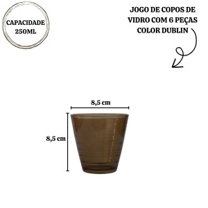 JOGO DE COPO DE VIDRO COM 06 PEÇAS COLOR DUBLIN 250ML -VDA03013-MR