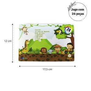 KIT DE PINTURA EM MALETA CAPA TRANSPARENTE E ESTAMPA FLORESTA  24 PEÇAS - MT24T-C
