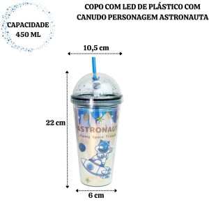 COPO COM LED PLÁSTICO E CANUDO PERSONAGEM ASTRONAUTA 450ML - GDR0786-C