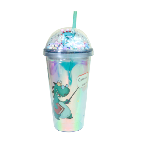 COPO COM LED PLÁSTICO E CANUDO PERSONAGEM DINOSSAURO 450ML - GDR0960-B