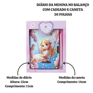 DIÁRIO DA MENINA NO BALANÇO COM CADEADO E CANETA  56 FOLHAS - SXFS14067-D