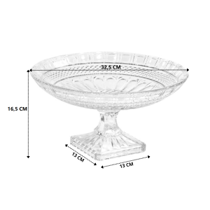FRUTEIRA DE VIDRO TRANSPARENTE COM PÉ DE VIDRO QUADRADO 16,5X32 - N57673