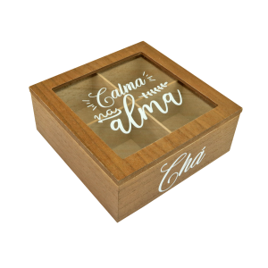 CAIXA DE CHÁ MDF 4 DIVISÓRIAS 18X18CM - CZ231022-B