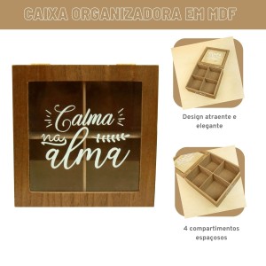 CAIXA DE CHÁ MDF 4 DIVISÓRIAS 18X18CM - CZ231022-B