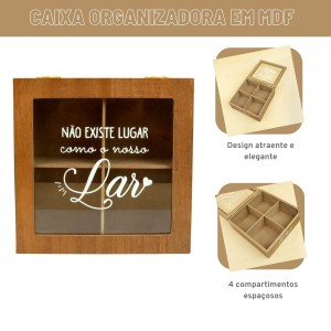 CAIXA DE CHÁ MDF 4 DIVISÓRIAS 18X18CM - CZ231022-D