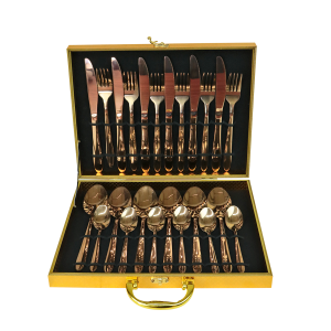 JOGO DE TALHERES COBRE NA MALETA DOURADA 24 PÇS - CA08279