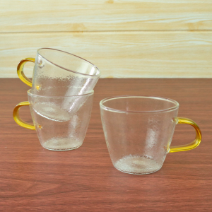 JOGO DE XÍCARA DE VIDRO COM ALÇA DOURADA 6 PÇS 110ML - V667-1