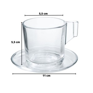 CONJUNTO DE XÍCARAS DE VIDRO PARA CHÁ COM PIRES 6PÇS 125ML - 5181