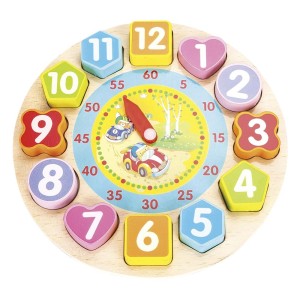 BRINQUEDO DIDÁTICO DE MADEIRA RELÓGIO EM ESTAMPA DE CARROS COM 13 PEÇAS - DMT5736-C